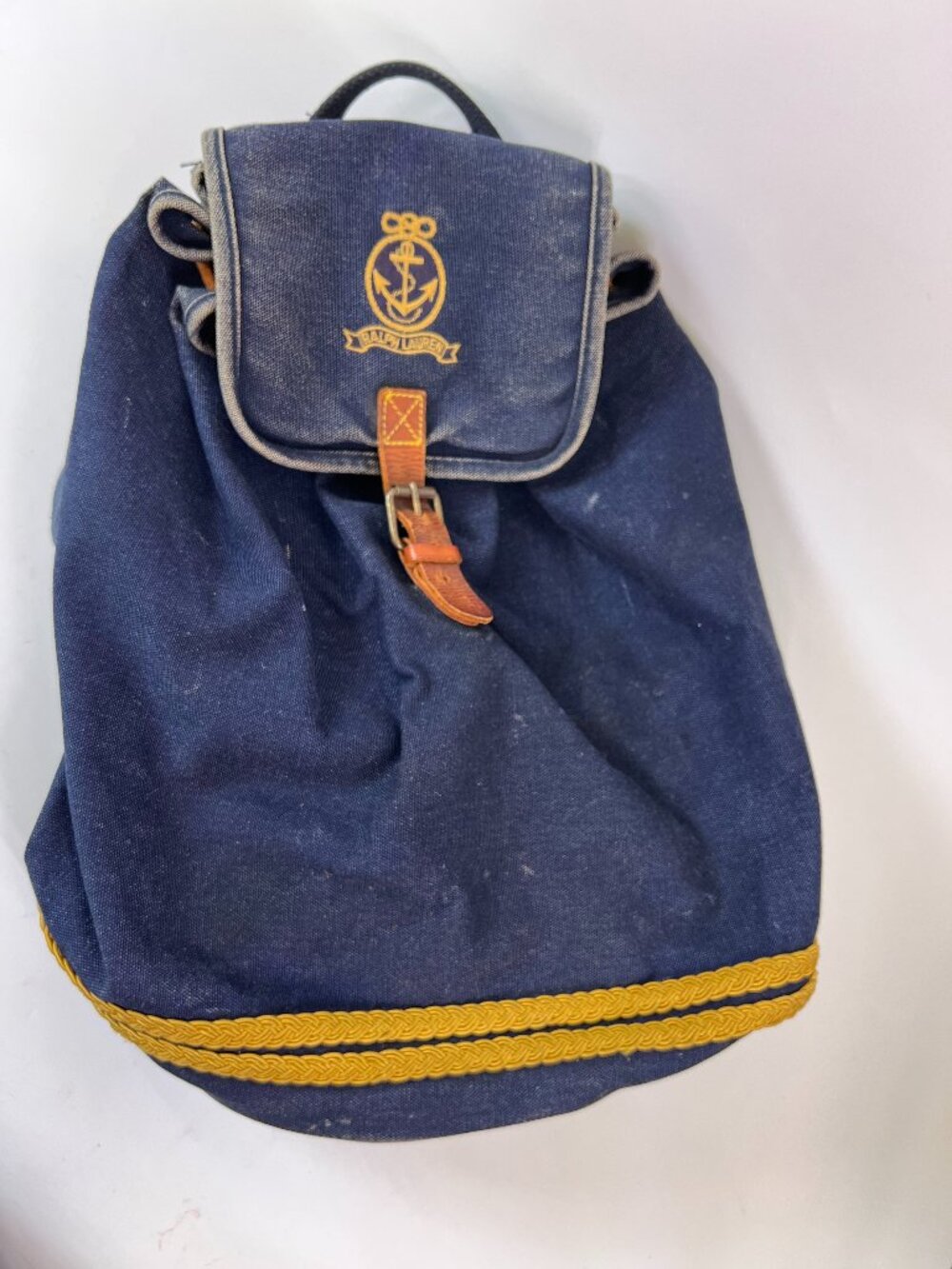Vintage 90s Ralph Lauren Nautical Admirals Denim Canvas Rucksack Backpack